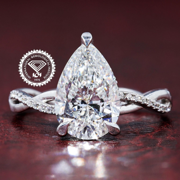 Gia Igi Certified CVD HPHT Lab Grown Diamond 14K/18K Solid Gold Engagement Ring with Pear Infinity Twisted Design for Women