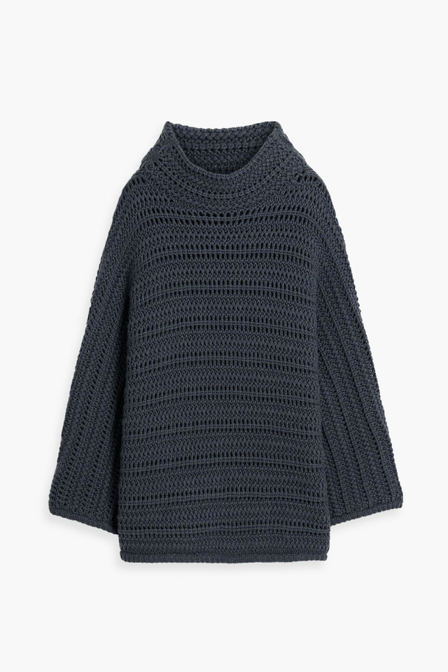 Open-knit cashmere turtleneck sweater - navy - One Size