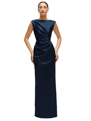 High Neck Sleeveless Cap Shoulder Satin Maxi Dress