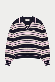 STRIPE KNITTED POLO SWEATSHIRT - NAVY