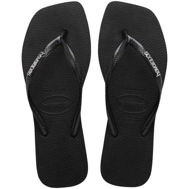 Women's Slim Square Logo Metallic Flip Flops