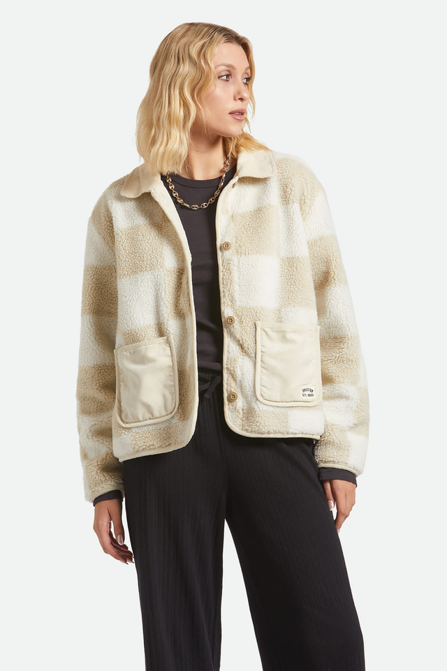 Delilah Sherpa Jacket - White/Natural Finish Line Checker
