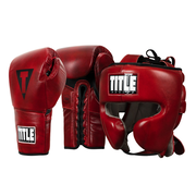 TITLE Boxing Blood Red Headgear and Sparring Gloves Bundle