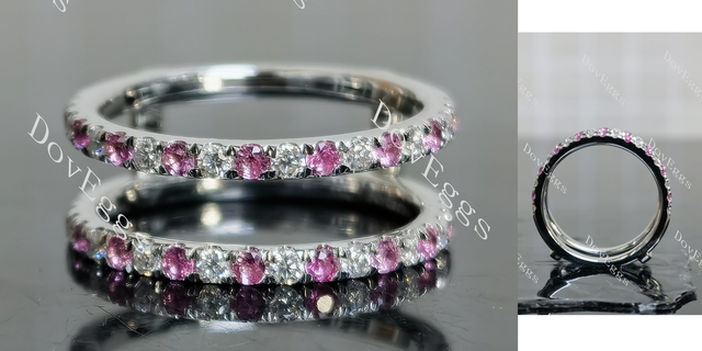 Doveggs round half eternity pave moissanite/lab grown diamond & colored gem wedding band-7.2mm band width