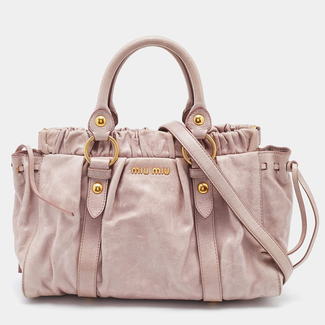 Miu Miu Pink Vitello Lux Gathered Leather Satchel