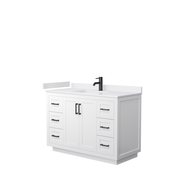 Miranda 48" Single Bathroom Vanity in White, White Cultured Marble Countertop, Undermount Square Sink (1-Hole), Matte Black Trims, and No Mirror