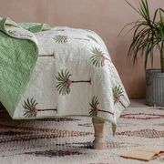Palm Tree And Green Stripe Reversible King Size Quilt