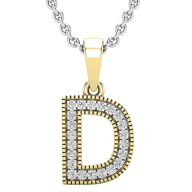 Buy 0.10 Carat (ctw) Round White Diamond Fancy Letter 'D' Initial Pendant 1/10 CT 18K Yellow Gold Online at Dazzling Rock