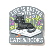 Life Is Better with Cats & Books Silicone Focal Bead