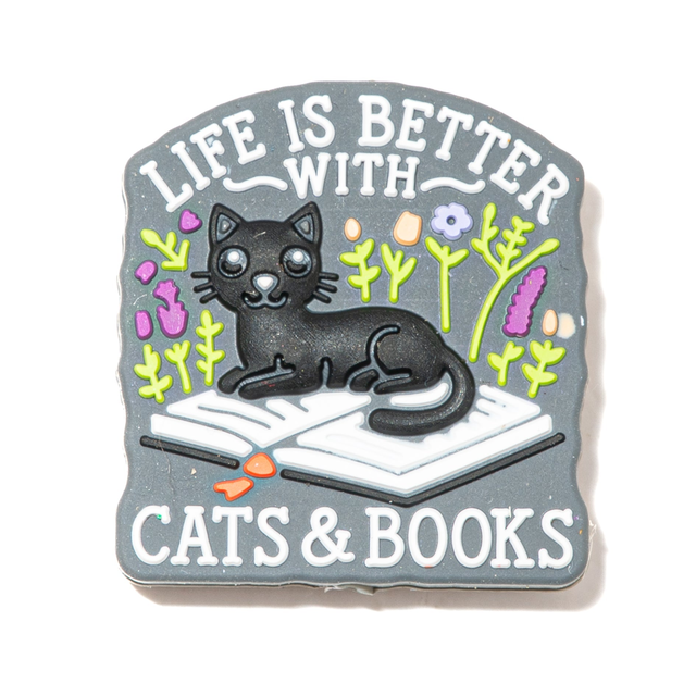 Life Is Better with Cats & Books Silicone Focal Bead