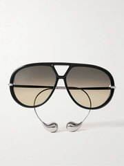 Aviator-style acetate and silver-tone sunglasses - silver - One Size