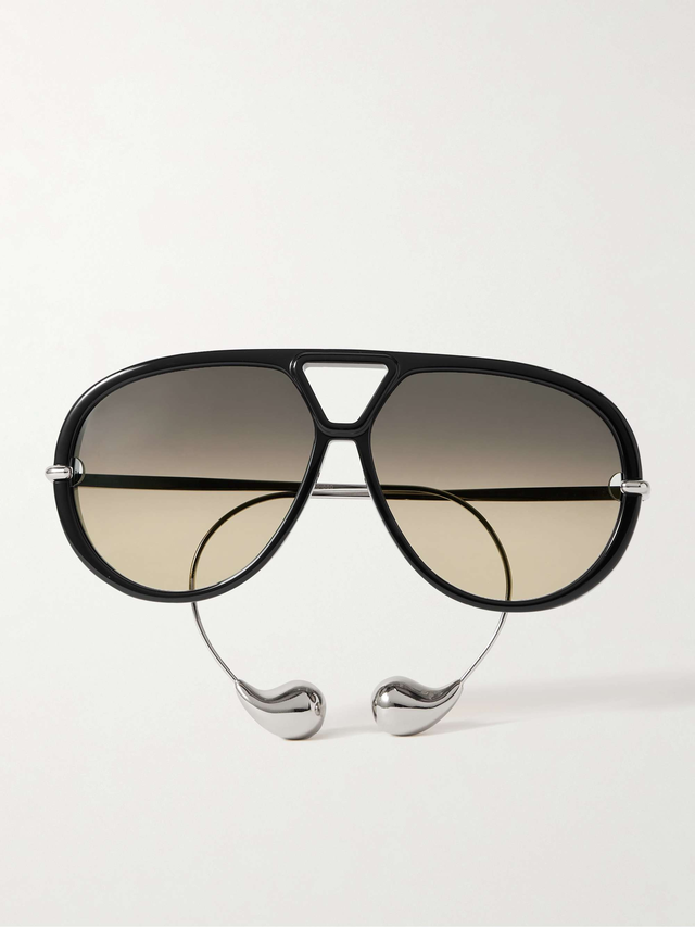 Aviator-style acetate and silver-tone sunglasses - silver - One Size