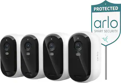 Arlo - Essential 4-Camera Wireless 2K Security Camera (3rd Gen) Battery Powered with Yard Sign - White