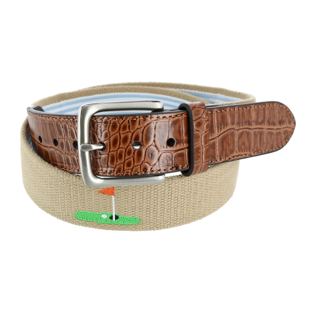 Greg Norman Men's Fabric Golf Belt with Croco Tabs