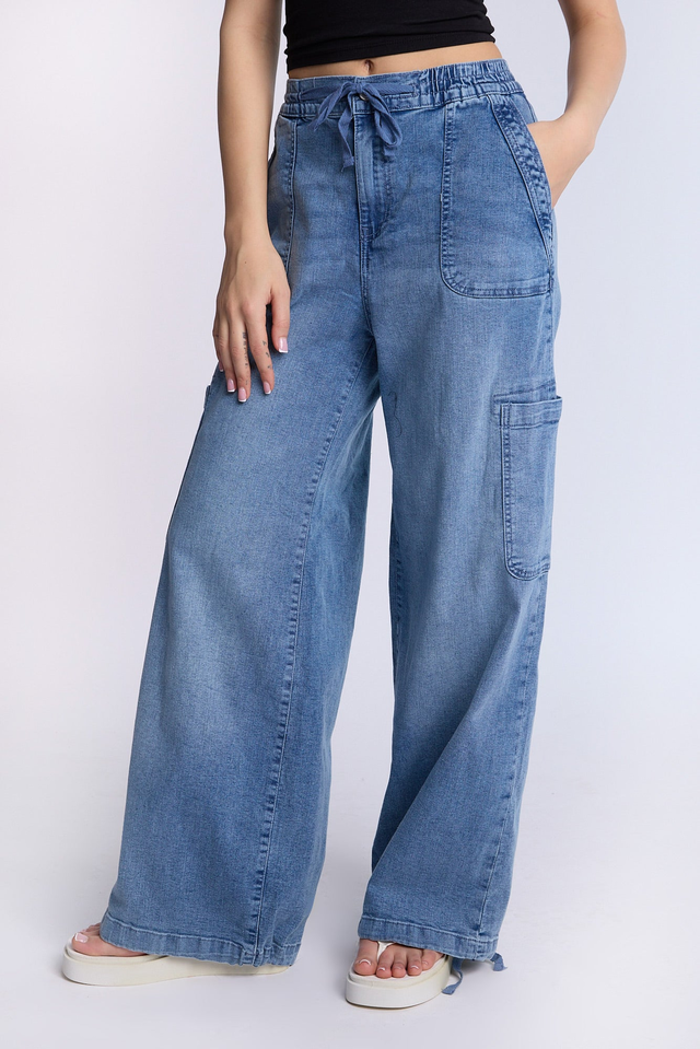 High Rise Drapey Baggy Cargo Jeans