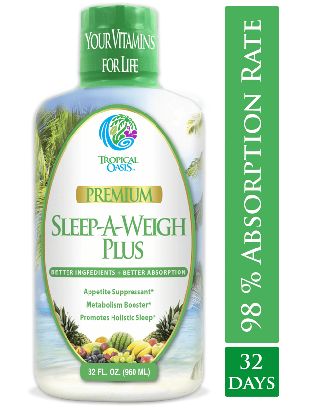 Tropical Oasis Sleep-A-Weigh Plus Liquid - Naturally Promotes Restfulness, Appetite Suppression & Fat Burning -32oz, 32serv
