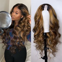 WoWEbony Affordable Remy Human Hair Balayage Ombre Brown/Blonde Color Easy  V Part or U Part Wigs [UPT12]