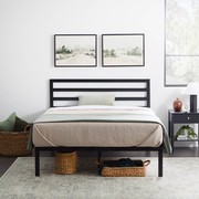 Metal Platform Bed with Horizontal Bar Headboard
