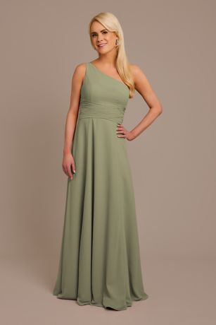 Chiffon One-Shoulder Bridesmaid Dress with Tie