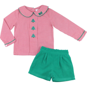 Embroidered Christmas Tree Short Set
