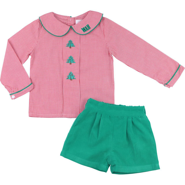 Embroidered Christmas Tree Short Set