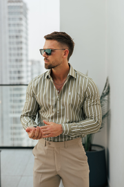 Father Sons Classic Sage Green / White Stripe Long Sleeve with Cutaway Collar - FS1176