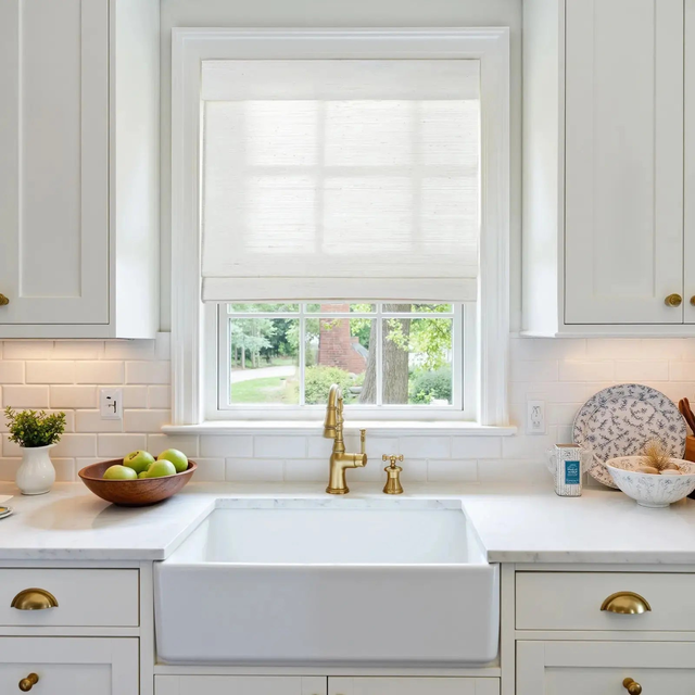 Natural Ramie Bamboo Woven Shade - Rattan White