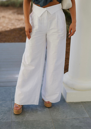 Linen Fold Over Pants- Off White