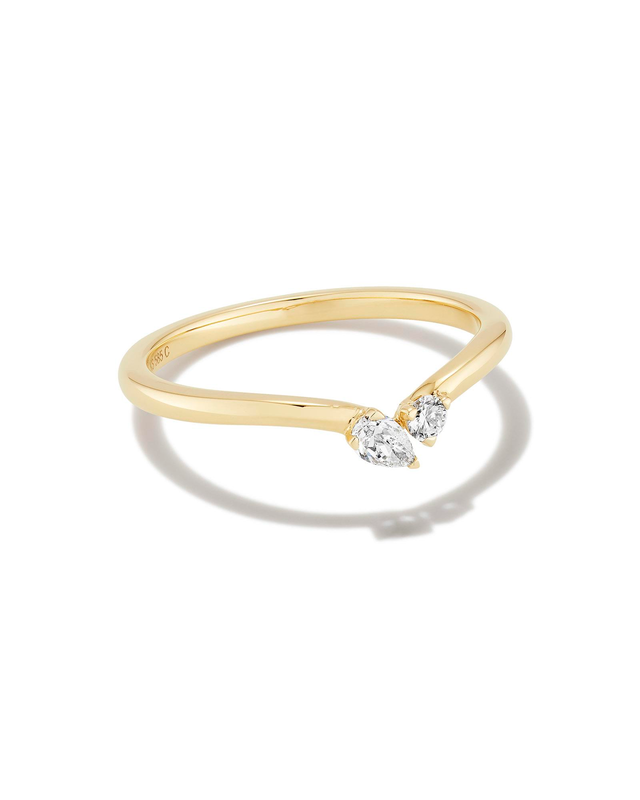 Lab Grown White Diamond Toi et Moi Band Ring in 14k Yellow Gold