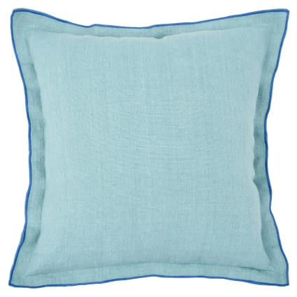 Housse de coussin bicolore en coton et lin bleus 40x40