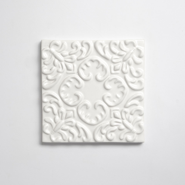 Tulum White Glossy Baroque Ceramic Accent Tiles 6x6