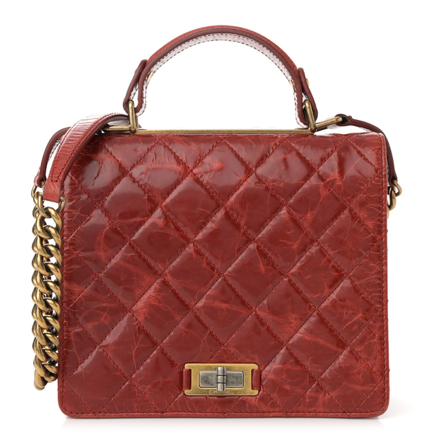 Glazed Calfskin Quilted Rita Top Handle Flap Red
