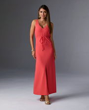 Beyond Travel Sleeveless Drawstring Maxi Dress Cayenne