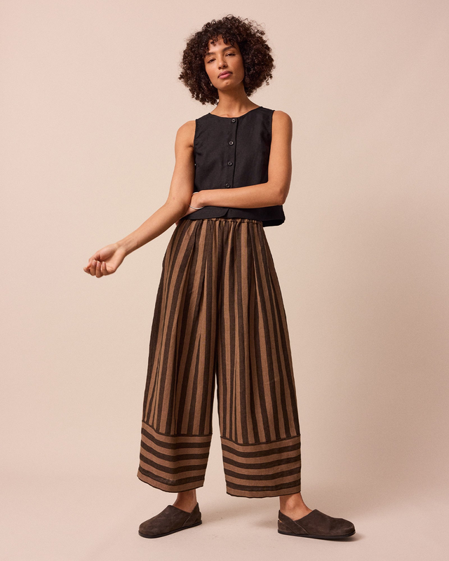 Bobbi Walnut Stripe Linen Trousers