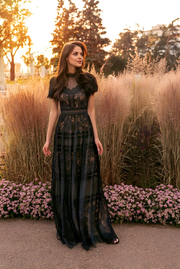 Long Lace Formal Black Evening Dress