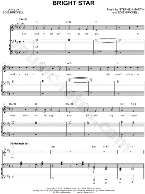 "Bright Star" from 'Bright Star' Sheet Music in D Major - Download & Print