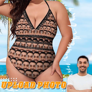 Plus Size Custom Face Boyfriend/Husband Swimsuit Personalized Women's New Strap One Piece Bathing Suit Honeymoons Party