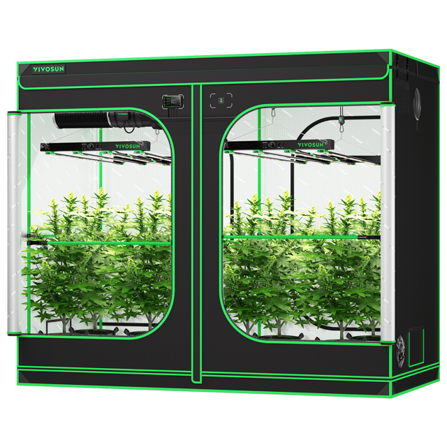 Smart Grow Tent Kit GIY-SGS-84 Pro 4x8, 8-Plant Complete System, with WiFi E42A Controller, 2x 450W VSFD4500 LED Grow Light, and 8-inch AeroZesh G8 Ventilation Combo