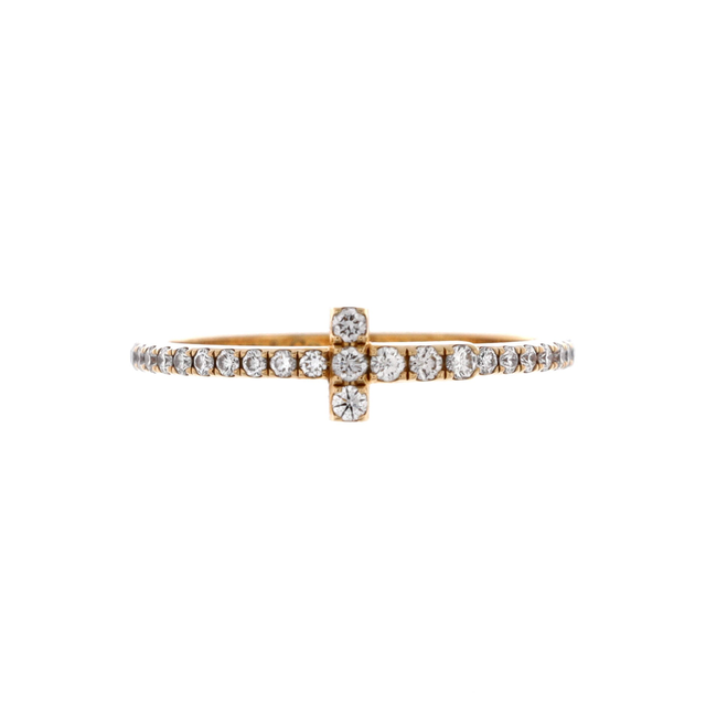 T Wire Band Ring 18K Yellow Gold with Pave Diamonds