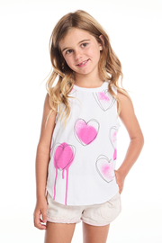 Hand Drawn Hearts Girls Shirttail Muscle Tee