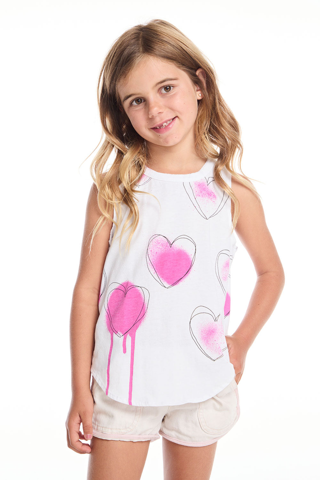 Hand Drawn Hearts Girls Shirttail Muscle Tee