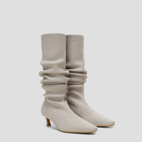 Mini Square-Toe Slouchy Knee-High Kitten Heel Boots (Rumi)