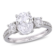 Julie Leah 3-Stone Oval White Sapphire & Diamond Ring in 10k White Gold