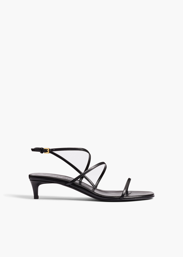 Loop Kitten Heel Sandal in Black Leather