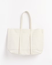 Washed Canvas 6 Pockets Tote in White Medium