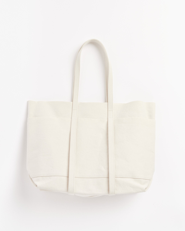 Washed Canvas 6 Pockets Tote in White Medium
