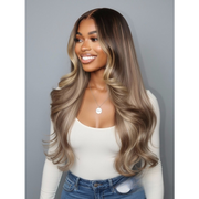 Brunette Blonde Highlights Loose Body 13x6 Lace Frontal Wig With Layers