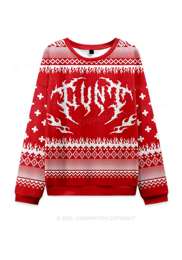 Punk Cxxt Y2K Christmas Knit Sweatshirt Cherrykitten