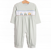 Blue Bronco Smocked Romper, Green