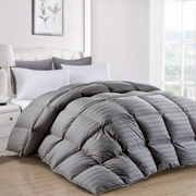 Goose Down Comforter Luxurious 750 Fill - 100% Egyptian Cotton Cover - Gray (Stripe)